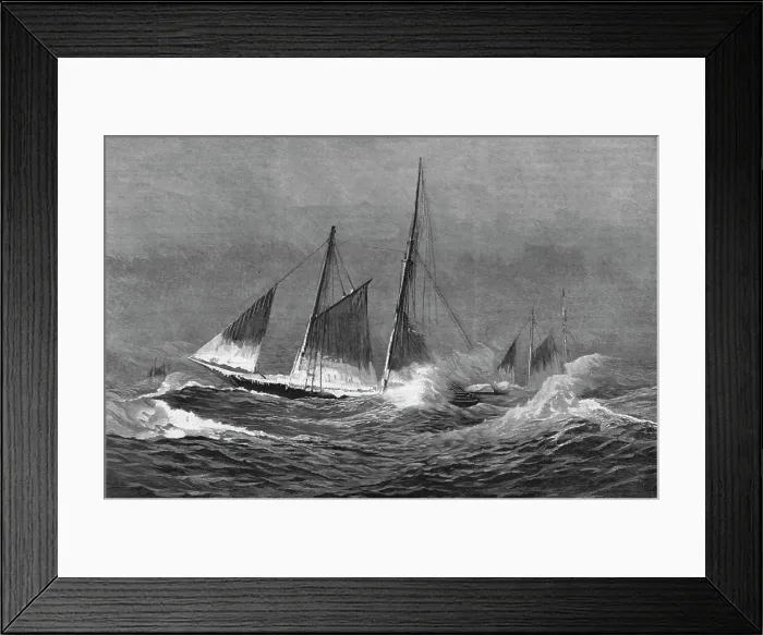 Framed Print : The American Fisheries Question; Fishing Schooner Icing Up in a Winter Gale, 1890. Creator: Captain Collins Framed Print : The American Fisheries Question; Fishing Schooner Icing Up in a Winter Gale, 1890. Creator: Captain Collins