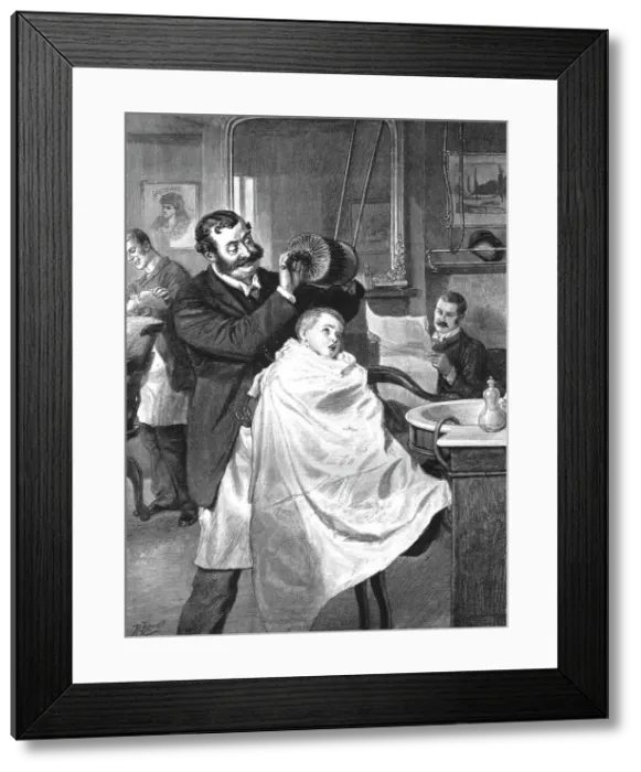 Framed Print : His First Visit to the Barber's--'Hard or Medium, Sir?, 1890. Creator: Unknown Framed Print : His First Visit to the Barber's--'Hard or Medium, Sir?, 1890. Creator: Unknown