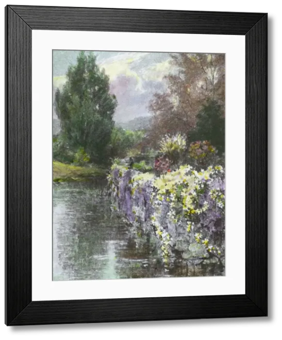 Framed Print : Reproduction of an illustration, painting of a river bank, c1920. Creator: Frances Benjamin Johnston Framed Print : Reproduction of an illustration, painting of a river bank, c1920. Creator: Frances Benjamin Johnston