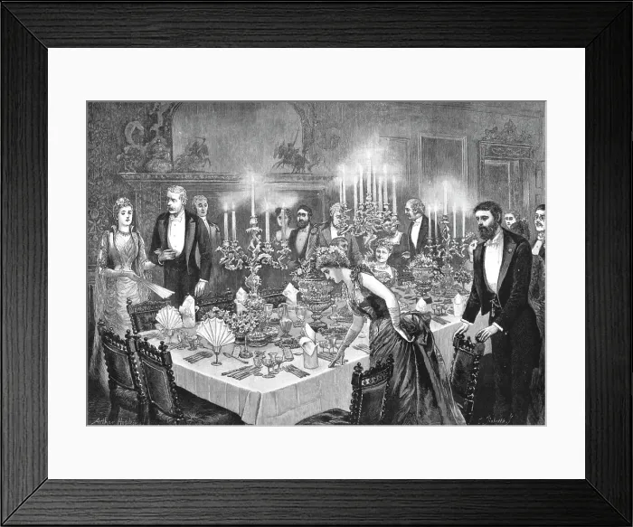 Framed Print : My First Season; The Dinner Party, a middle-aged MP took me in, 1890. Creator: Arthur Hopkins Framed Print : My First Season; The Dinner Party, a middle-aged MP took me in, 1890. Creator: Arthur Hopkins