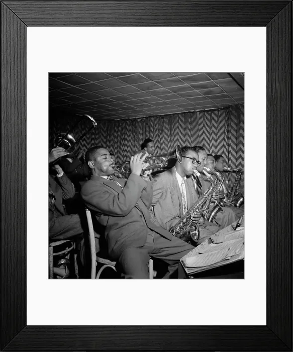 Framed Print : Portrait of Dizzy Gillespie, James Moody, and Howard Johnson, Downbeat, New York, N.Y. 1947. Creator: William Paul Gottlieb Framed Print : Portrait of Dizzy Gillespie, James Moody, and Howard Johnson, Downbeat, New York, N.Y. 1947. Creator: William Paul Gottlieb