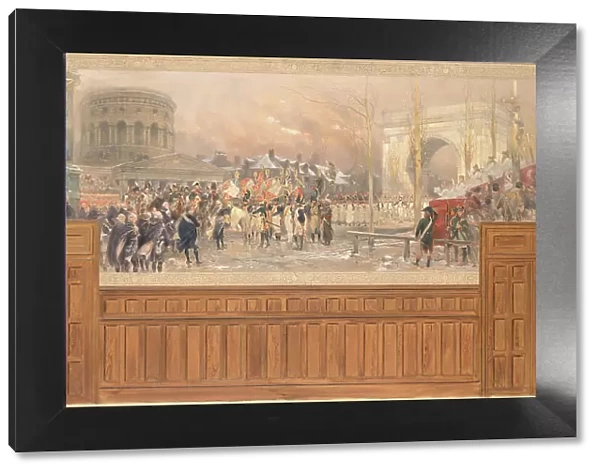 Réception par la municipalité de Paris, à la barrière de la Villette, des troupes... c.1901-1902. Creator: Jean Baptiste Edouard Detaille
