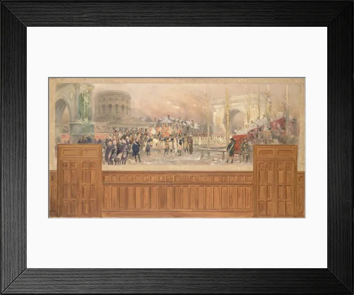 Framed Print : Réception par la municipalité de Paris, à la barrière de la Villette, des troupes... c.1901-1902. Creator: Jean Baptiste Edouard Detaille Framed Print : Réception par la municipalité de Paris, à la barrière de la Villette, des troupes... c.1901-1902. Creator: Jean Baptiste Edouard Detaille