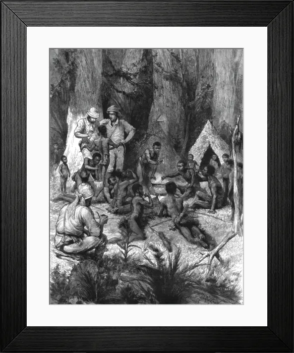 Framed Print : The Graphic Stanley Number; Forest Dwarfs Eating Snakes, 1890. Creator: Unknown Framed Print : The Graphic Stanley Number; Forest Dwarfs Eating Snakes, 1890. Creator: Unknown
