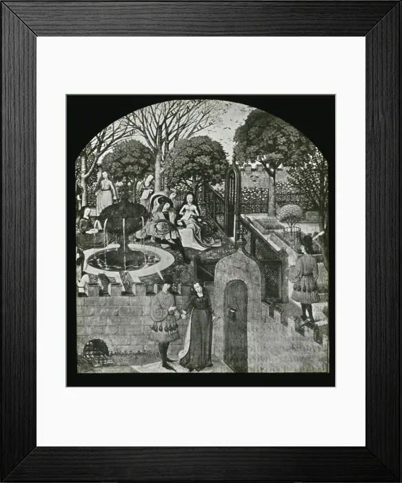 Framed Print : Reproduction of illustration showing an enclosed garden, between 1915 and 1925. Creator: Frances Benjamin Johnston Framed Print : Reproduction of illustration showing an enclosed garden, between 1915 and 1925. Creator: Frances Benjamin Johnston