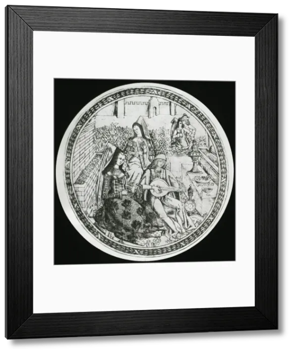 Framed Print : Reproduction of print showing Garden courtship, between 1915 and 1925. Creator: Frances Benjamin Johnston Framed Print : Reproduction of print showing Garden courtship, between 1915 and 1925. Creator: Frances Benjamin Johnston