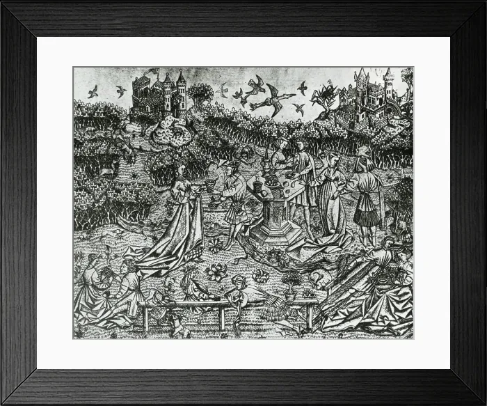 Framed Print : Reproduction of print showing Garden of Love, between 1915 and 1925. Creator: Frances Benjamin Johnston Framed Print : Reproduction of print showing Garden of Love, between 1915 and 1925. Creator: Frances Benjamin Johnston