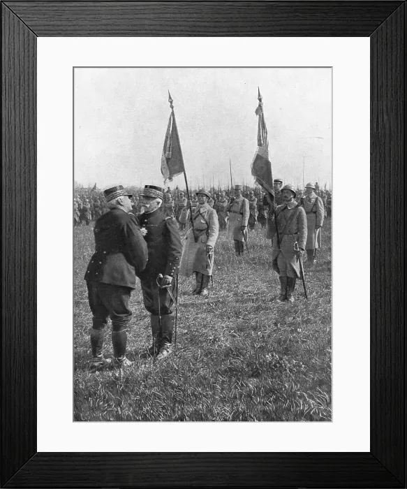Framed Print : Le general Joffre remet au general Balfourier la plaque de grand-officier de la Legion... 1916. Creator: Unknown Framed Print : Le general Joffre remet au general Balfourier la plaque de grand-officier de la Legion... 1916. Creator: Unknown