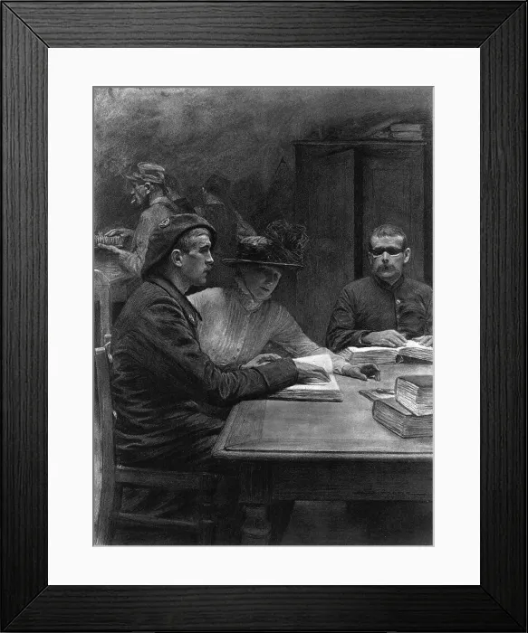 Framed Print : La lecon de braille. On saitque le systeme d'ecriture, en points saillants, imagine... c1916. Creator: J Simont Framed Print : La lecon de braille. On saitque le systeme d'ecriture, en points saillants, imagine... c1916. Creator: J Simont