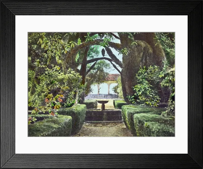 Framed Print : Reproduction of illustration showing a garden fountain, between 1915 and 1925. Creator: Frances Benjamin Johnston Framed Print : Reproduction of illustration showing a garden fountain, between 1915 and 1925. Creator: Frances Benjamin Johnston