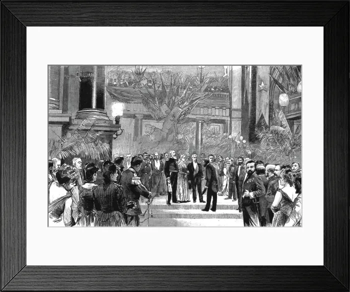 Framed Print : Homage to Stanley; Fete given in Honour of the Explorer at the Bourse, Brussels, 1890. Creator: Unknown Framed Print : Homage to Stanley; Fete given in Honour of the Explorer at the Bourse, Brussels, 1890. Creator: Unknown