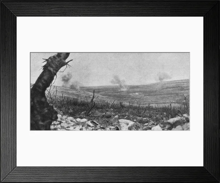 Framed Print : Autour de Douaumont; la vallee de Vaux et les eclatements de nos 155 sur les pentes... 1916. Creator: Unknown Framed Print : Autour de Douaumont; la vallee de Vaux et les eclatements de nos 155 sur les pentes... 1916. Creator: Unknown