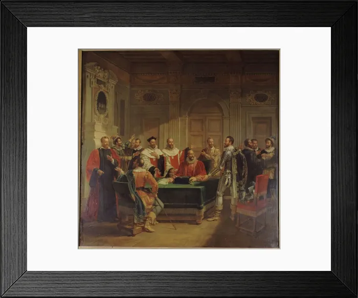 Framed Print : Esquisse pour l'ancien Hôtel de Ville de Paris : Brissac négociant auprès des échevins... c.1827. Creator: Jean-Baptiste Messier Framed Print : Esquisse pour l'ancien Hôtel de Ville de Paris : Brissac négociant auprès des échevins... c.1827. Creator: Jean-Baptiste Messier