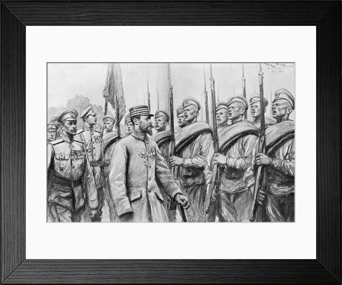 Framed Print : Une revue des regiments Russes au camp de Mailly; Au passage des generaux... 1916. Creator: Georges Bertin Scott Framed Print : Une revue des regiments Russes au camp de Mailly; Au passage des generaux... 1916. Creator: Georges Bertin Scott