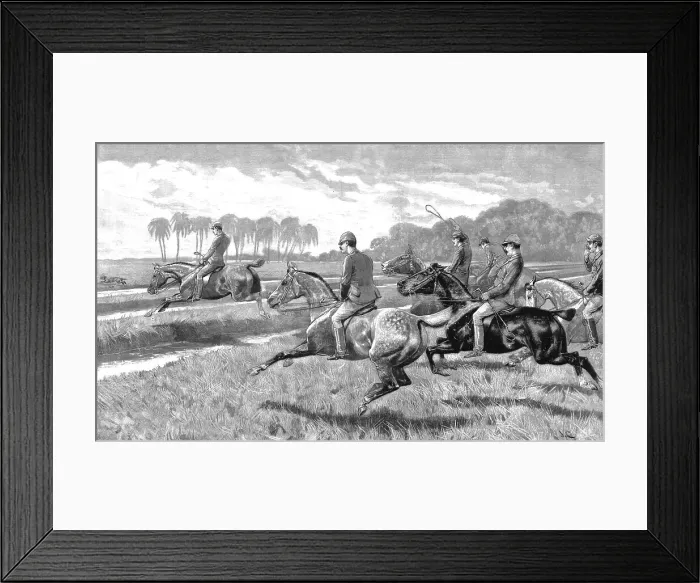Framed Print : Pariah Hunting in India- The Gridiron Jump, 1890. Creator: John Charlton Framed Print : Pariah Hunting in India- The Gridiron Jump, 1890. Creator: John Charlton
