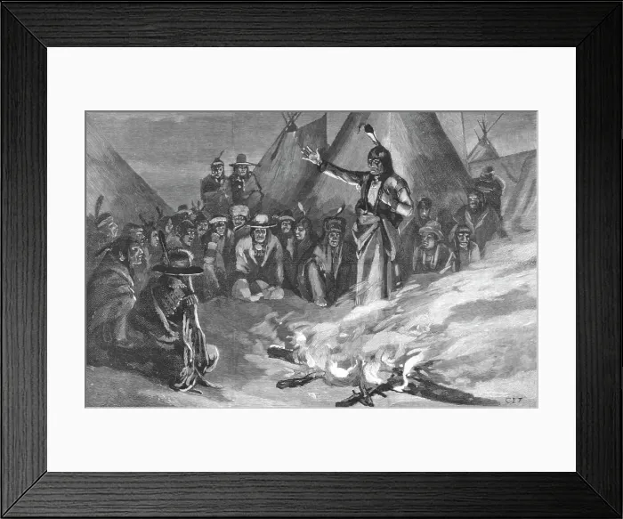 Framed Print : The Threatened Rising of American Indians; Sitting Bull Addressing a Meeting of Braves, 1890. Creator: Unknown. The Threatened Rising of American Indians; Sitting Bull Addressing a Meeting of Braves, 1890. Creator: Unknown Framed Print : The Threatened Rising of American Indians; Sitting Bull Addressing a Meeting of Braves, 1890. Creator: Unknown. The Threatened Rising of American Indians; Sitting Bull Addressing a Meeting of Braves, 1890. Creator: Unknown