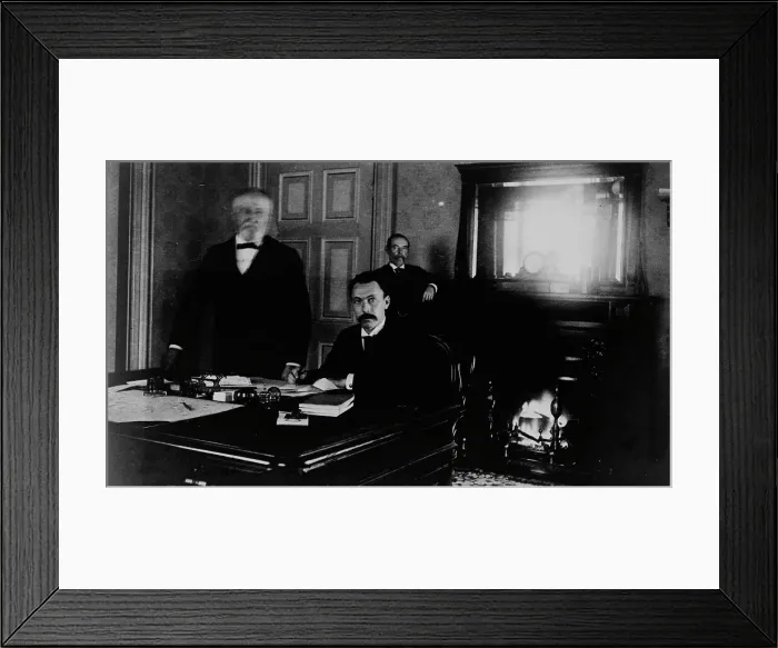 Framed Print : Three Treasury Department employees in office, between 1884 and 1930. Creator: Frances Benjamin Johnston Framed Print : Three Treasury Department employees in office, between 1884 and 1930. Creator: Frances Benjamin Johnston