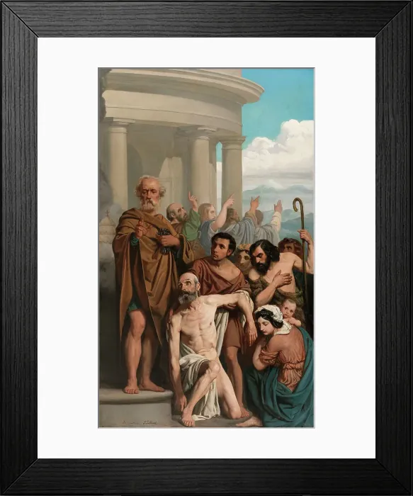 Framed Print : Esquisse pour l'ancienne église Saint-Ambroise : Saint Pierre guérissant un boiteux... c.1843. Creator: Pierre-Jules Jollivet Framed Print : Esquisse pour l'ancienne église Saint-Ambroise : Saint Pierre guérissant un boiteux... c.1843. Creator: Pierre-Jules Jollivet