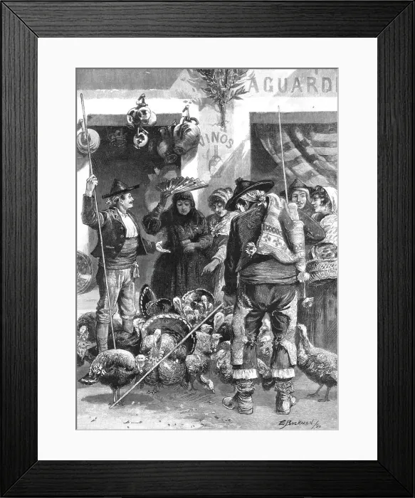 Framed Print : Buying the Christmas Turkeys in the Market at Malaga, Spain, 1890. Creator: Unknown Framed Print : Buying the Christmas Turkeys in the Market at Malaga, Spain, 1890. Creator: Unknown