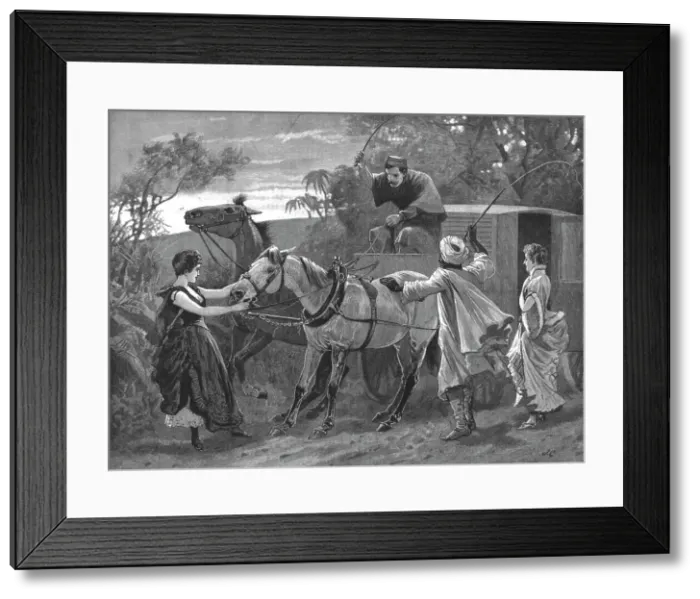Framed Print : The Art of Persuasion'-Returning from a Ball in India, 1890. Creator: Unknown Framed Print : The Art of Persuasion'-Returning from a Ball in India, 1890. Creator: Unknown