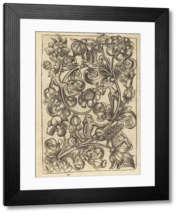 Framed Print : Ornament with Wild Folk, c. 1460 / 1465. Creator: Master E.S. Follower of Framed Print : Ornament with Wild Folk, c. 1460 / 1465. Creator: Master E.S. Follower of