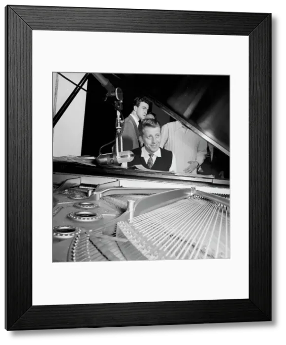 Framed Print : Portrait of Stan Kenton, Harry Forbes, and Pete Rugolo, Capitol studio, ca. Jan. 1947. Creator: William Paul Gottlieb Framed Print : Portrait of Stan Kenton, Harry Forbes, and Pete Rugolo, Capitol studio, ca. Jan. 1947. Creator: William Paul Gottlieb