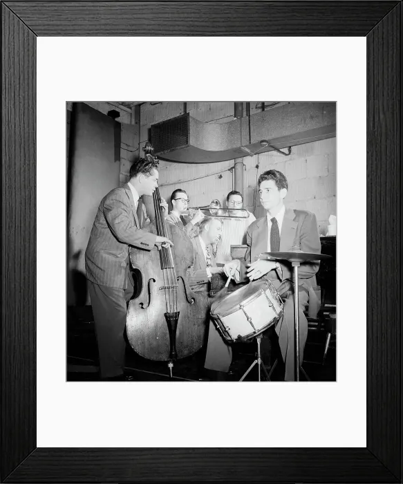 Framed Print : Portrait of Stan Kenton, Kai Winding, Eddie Safranski, Pete Rugolo, and Shelly Manne, N.Y.(?), 1947. Creator: William Paul Gottlieb Framed Print : Portrait of Stan Kenton, Kai Winding, Eddie Safranski, Pete Rugolo, and Shelly Manne, N.Y.(?), 1947. Creator: William Paul Gottlieb