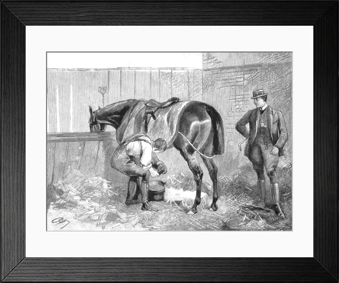 Framed Print : The Racing Season- Notes at Newmarket; An Owners Visit to his Racing Stable, 1890. Creator: Unknown Framed Print : The Racing Season- Notes at Newmarket; An Owners Visit to his Racing Stable, 1890. Creator: Unknown