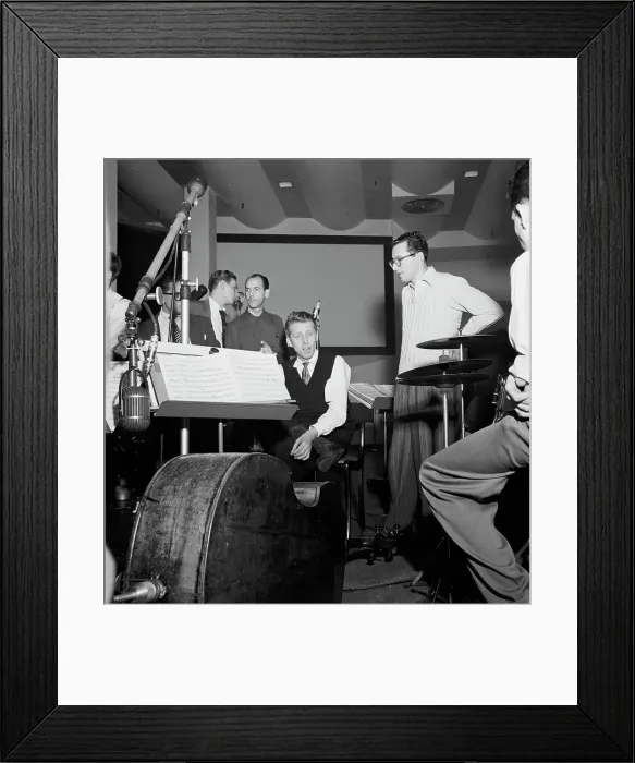 Framed Print : Portrait of Stan Kenton, Pete Rugolo, and Harry Forbes, Capitol studio, ca. Jan. 1947. Creator: William Paul Gottlieb Framed Print : Portrait of Stan Kenton, Pete Rugolo, and Harry Forbes, Capitol studio, ca. Jan. 1947. Creator: William Paul Gottlieb