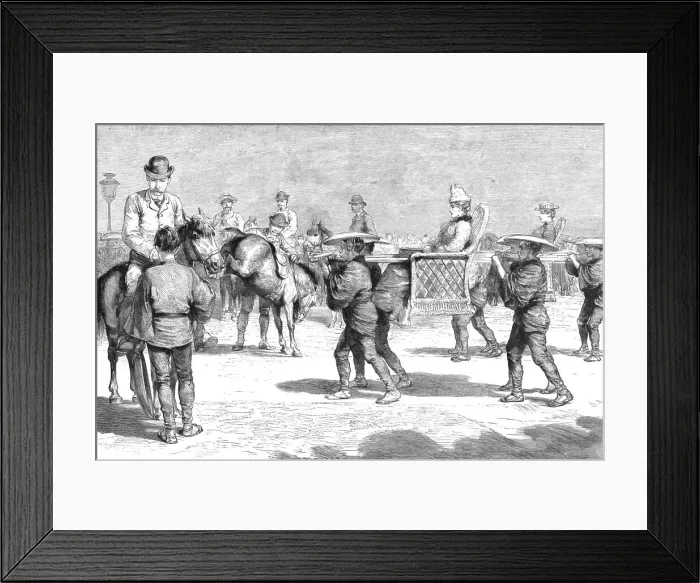 Framed Print : The Duke and Duchess of Connaught in Japan- Starting for the Chiuzenjii Lake, 1890. Creator: Unknown Framed Print : The Duke and Duchess of Connaught in Japan- Starting for the Chiuzenjii Lake, 1890. Creator: Unknown