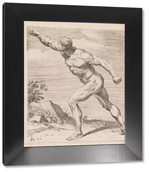 A Nude Fighting Man, side view, turned to left [plate 27], 1638. Creator: François Perrier