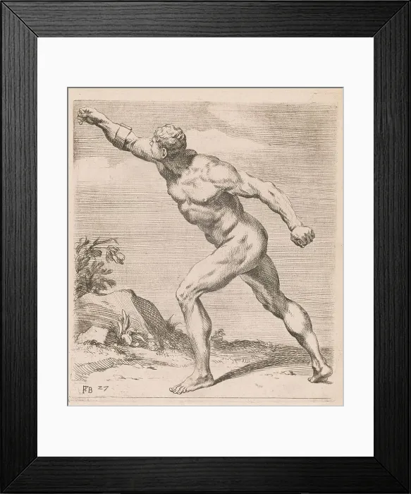 Framed Print : A Nude Fighting Man, side view, turned to left [plate 27], 1638. Creator: François Perrier