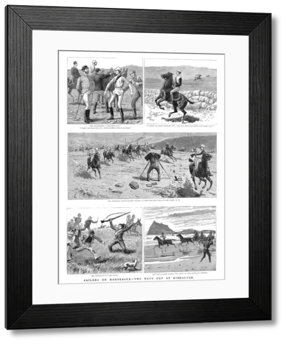 Framed Print : Sailors on Horseback- The Navy Cup at Gibraltar, 1890. Creator: Unknown