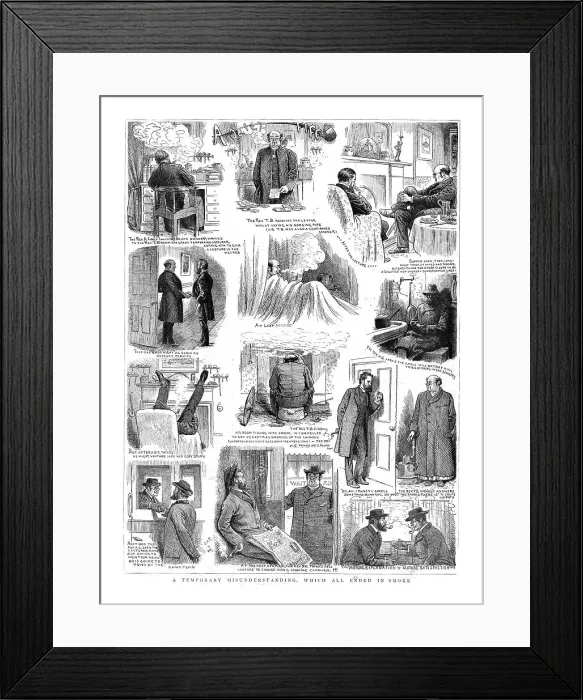 Framed Print : A Quiet Pipe and a Temporary Misunderstanding which all ended in Smoke, 1890. Creator: Unknown Framed Print : A Quiet Pipe and a Temporary Misunderstanding which all ended in Smoke, 1890. Creator: Unknown