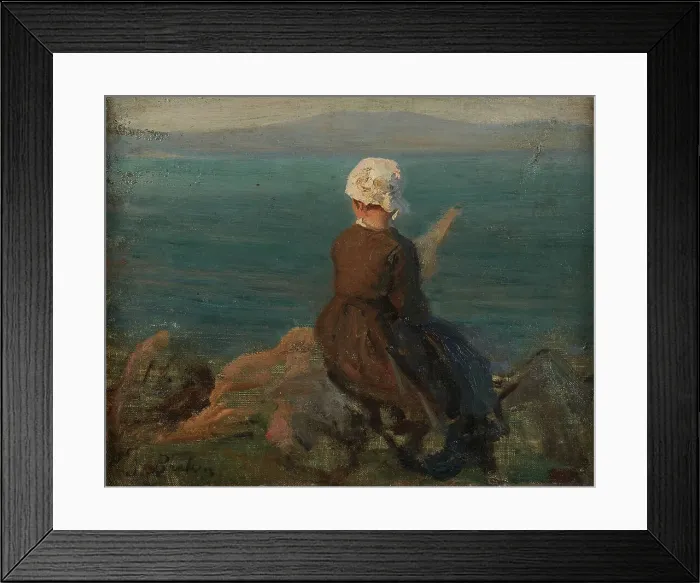 Framed Print : Fileuse sur les rochers à Douarnenez, c.1870. Creator: Jules Breton Framed Print : Fileuse sur les rochers à Douarnenez, c.1870. Creator: Jules Breton