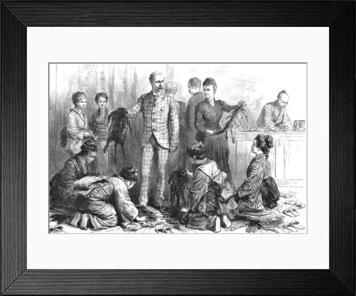Framed Print : With the Duke and Duchess of Connaught in Japan- The Duke Buying Furs at Nikko, 1890. Creator: Unknown Framed Print : With the Duke and Duchess of Connaught in Japan- The Duke Buying Furs at Nikko, 1890. Creator: Unknown