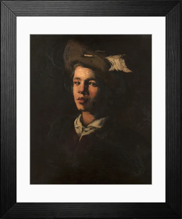 Framed Print : Jeune homme au chapeau, c.1870. Creator: Theodule Ribot