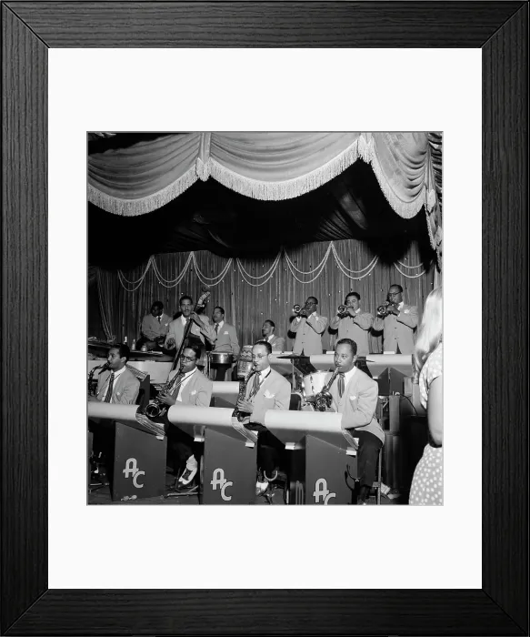 Framed Print : Portrait of Mario Bouza, Jose Mangual, Carlos Vidal(?), and Ubaldo...Glen Island Casino, N.Y. 1947. Creator: William Paul Gottlieb Framed Print : Portrait of Mario Bouza, Jose Mangual, Carlos Vidal(?), and Ubaldo...Glen Island Casino, N.Y. 1947. Creator: William Paul Gottlieb