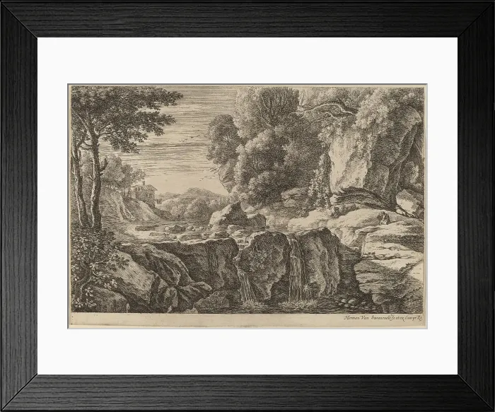 Framed Print : The Small Waterfall. Creator: Herman van Swanevelt Framed Print : The Small Waterfall. Creator: Herman van Swanevelt