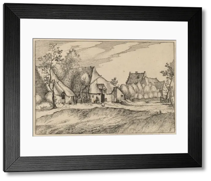 Framed Print : Farms in a Village, published 1612. Creator: Claes Jansz Visscher Framed Print : Farms in a Village, published 1612. Creator: Claes Jansz Visscher
