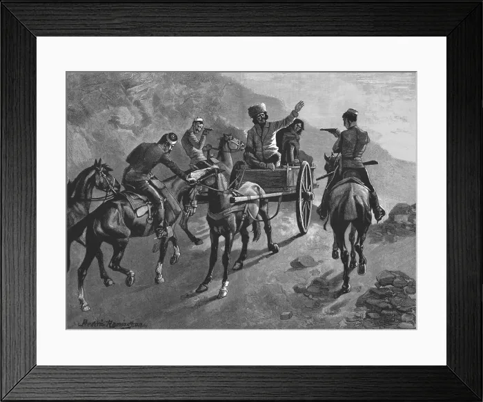 Framed Print : Arrest of a Half Breed Whisky Smuggler by Canadian Mounted Police, 1890. Creator: Unknown Framed Print : Arrest of a Half Breed Whisky Smuggler by Canadian Mounted Police, 1890. Creator: Unknown