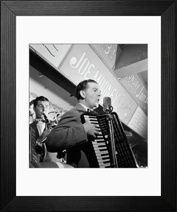 Framed Print : Portrait of Joe Mooney and Andy Fitzgerald, Dixon's Steak House(?), New York, N.Y. ca. Oct. 1946. Creator: William Paul Gottlieb Framed Print : Portrait of Joe Mooney and Andy Fitzgerald, Dixon's Steak House(?), New York, N.Y. ca. Oct. 1946. Creator: William Paul Gottlieb