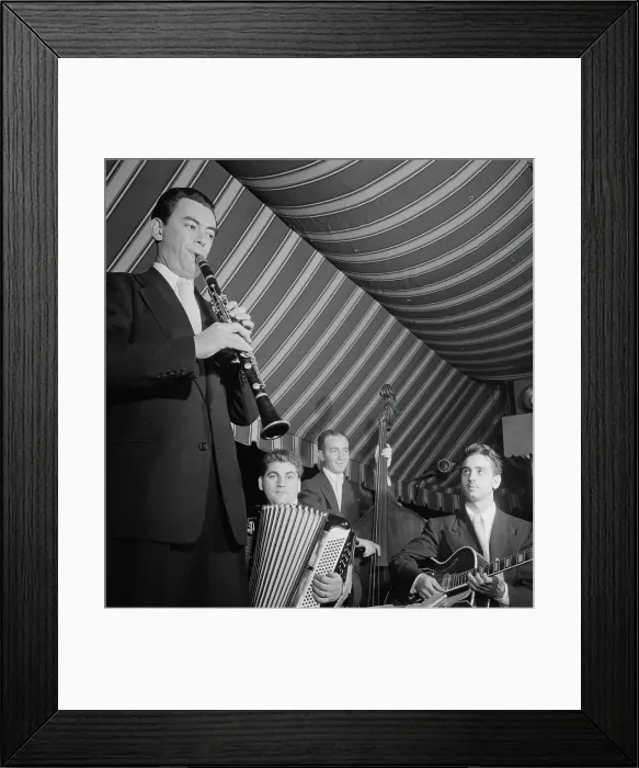 Framed Print : Portrait of Abe Most, Pete Ponti, Sid Jacobs, and Jimmy Norton, Hickory House, N.Y. ca. June 1947. Creator: William Paul Gottlieb Framed Print : Portrait of Abe Most, Pete Ponti, Sid Jacobs, and Jimmy Norton, Hickory House, N.Y. ca. June 1947. Creator: William Paul Gottlieb