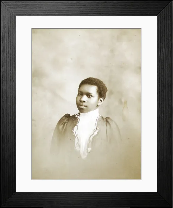 Framed Print : Studio portrait of young woman, c1890-c1899. Creators: M Yogg, Unknown Framed Print : Studio portrait of young woman, c1890-c1899. Creators: M Yogg, Unknown