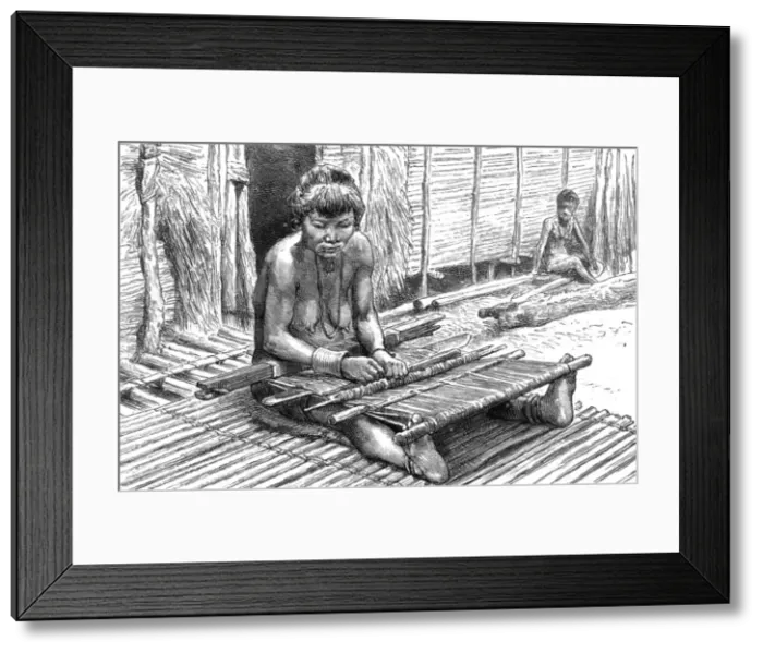 Framed Print : An Exploring Expedition in Unknown Tonquin; A Benong Girl Weaving, 1890. Creator: Unknown Framed Print : An Exploring Expedition in Unknown Tonquin; A Benong Girl Weaving, 1890. Creator: Unknown