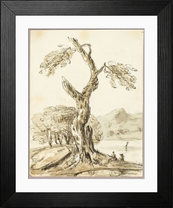 Framed Print : Large Tree with Lake and Mountains in Background, n.d. Creator: Thomas Barker Framed Print : Large Tree with Lake and Mountains in Background, n.d. Creator: Thomas Barker