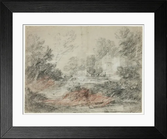 Framed Print : Landscape with Buildings by a Stream, 1782 / 86. Creator: Thomas Gainsborough Framed Print : Landscape with Buildings by a Stream, 1782 / 86. Creator: Thomas Gainsborough