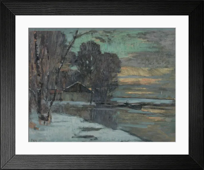 Framed Print : Esquisse pour la mairie de Noisy-le-Sec : canal de l'Ourcq en hiver, c.1907. Creator: Jean Constant Pape Framed Print : Esquisse pour la mairie de Noisy-le-Sec : canal de l'Ourcq en hiver, c.1907. Creator: Jean Constant Pape