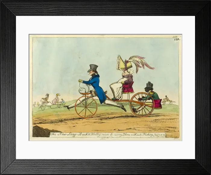 Framed Print : The New Long Back'd Hobby made to carry Three without Kicking, published June 19, 1819. Creator: William Heath