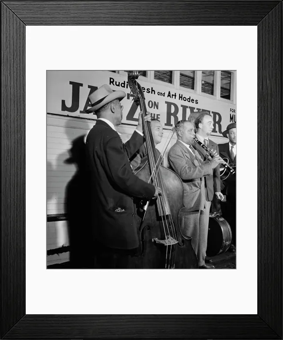 Framed Print : Portrait of Albert Nicholas and Rudi Blesh, Riverboat on the Hudson, N.Y. ca. July 1947. Creator: William Paul Gottlieb Framed Print : Portrait of Albert Nicholas and Rudi Blesh, Riverboat on the Hudson, N.Y. ca. July 1947. Creator: William Paul Gottlieb